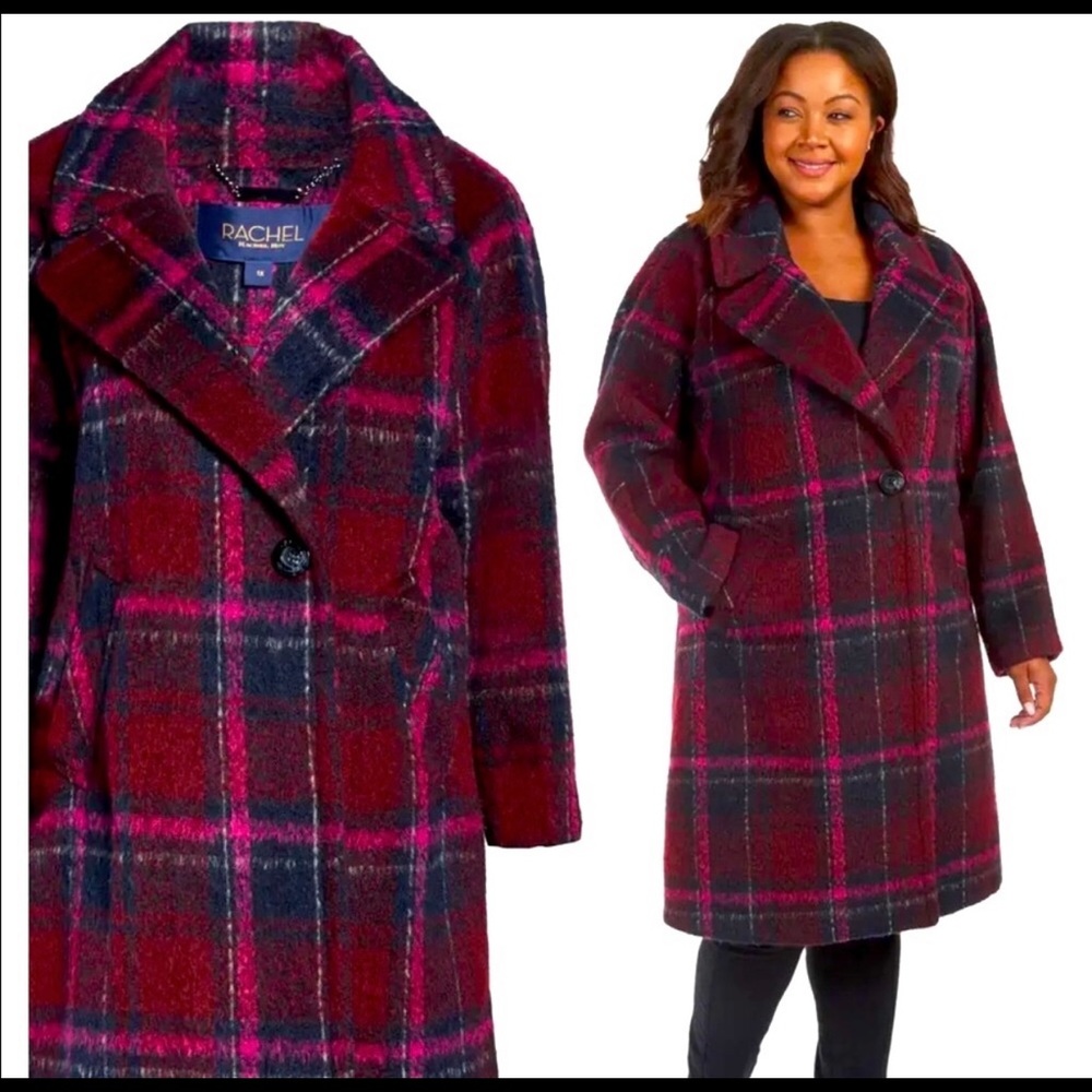 Rachel Roy Magenta Plaid Womens Coat NWT
